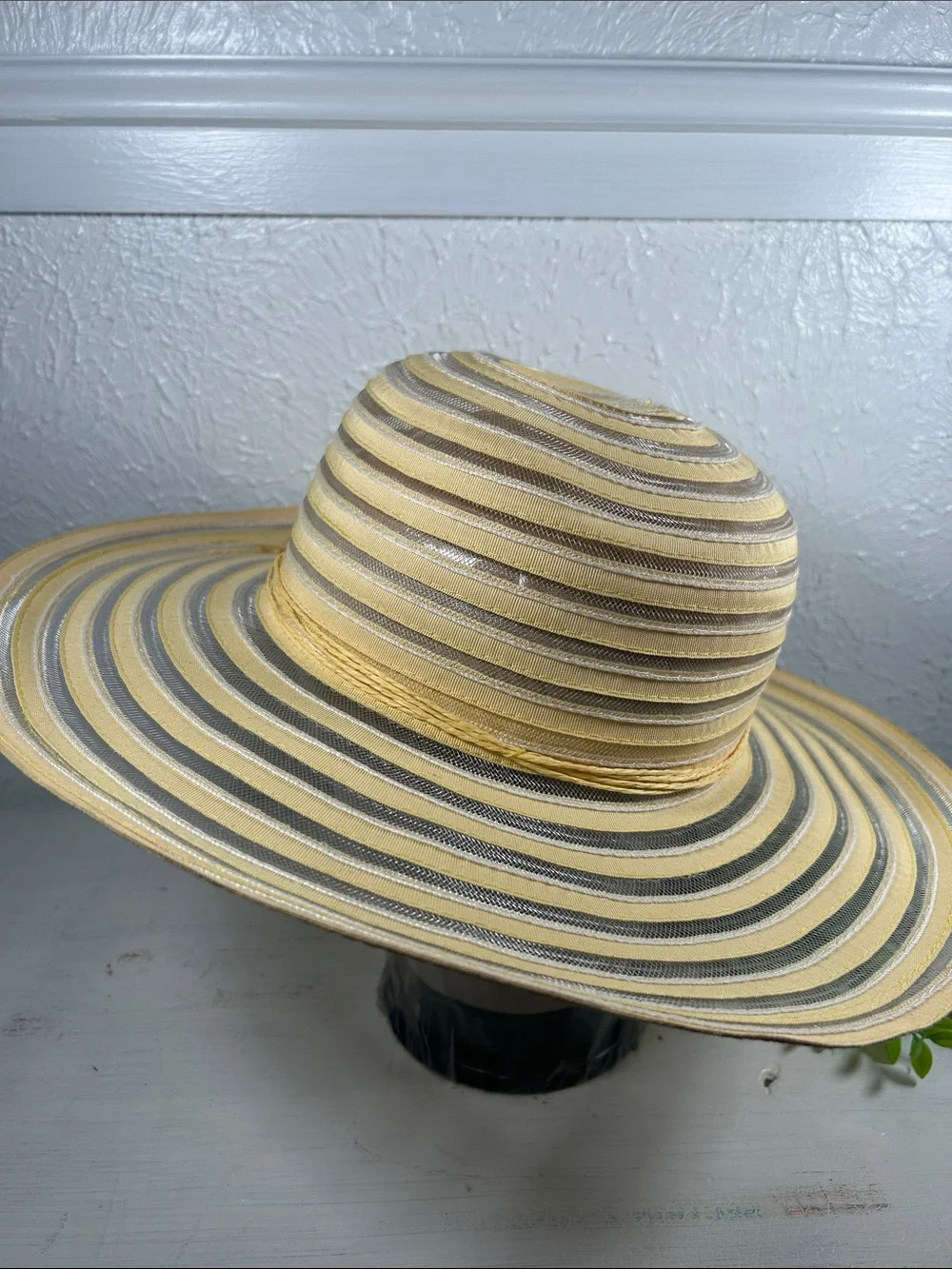 Wide Brim Sun Hat in Yellow and Beige - Lightweight Women's Summer Hat